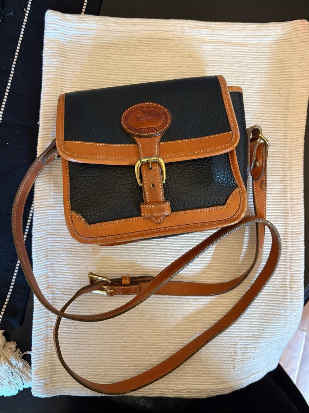 Dooney & Bourke Pebbled Leather Crossbody -Navy with Tan Trim